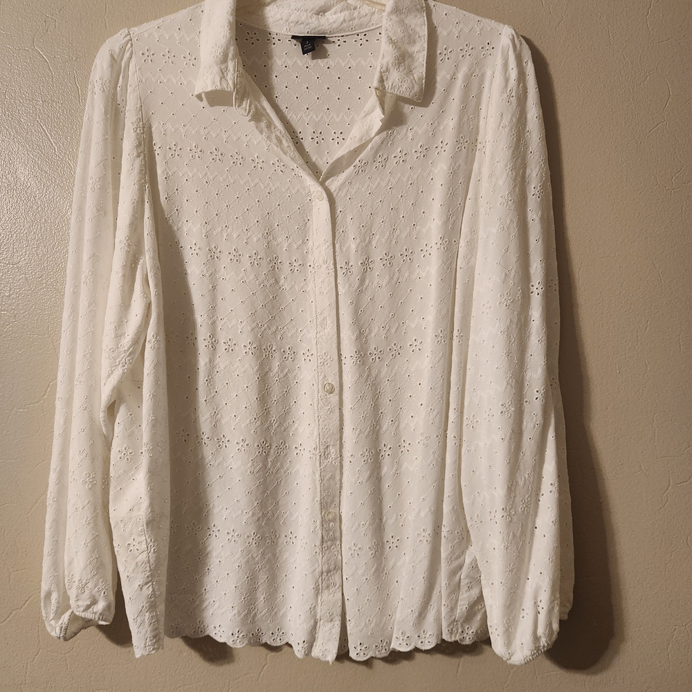 Elegant White Eyelet Blouse